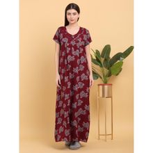 Sweet Dreams Women Maroon Floral Printed Round Neck Nightdress