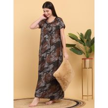 Sweet Dreams Women Olive Printed Round Neck Nightdress