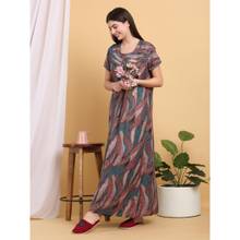 Sweet Dreams Women Green Printed Round Neck Nightdress