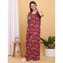 Sweet Dreams Women Red Printed Round Neck Nightdress