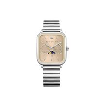 Giordano Men Moon Phase Display and Stainless Steel Strap Classic Square Analog Watch - Gz-50117 (M)