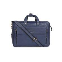 Teakwood Unisex Blue solid Leather Laptop Bag