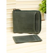 Teakwood Men'S Olive Zip-Around Bifold Leather Wallet