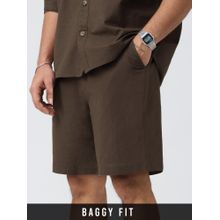 The Souled Store Brown Solid Regular Fit Shorts