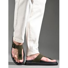 Louis Stitch Olive Green Lightweight T-Strap Slip-On Sandal with PU Cushion Sole