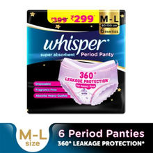 Whisper Super Absorbent Period Panty, 6 M-L Pants, 360 Degree Leakage Protection for Heavy Flow
