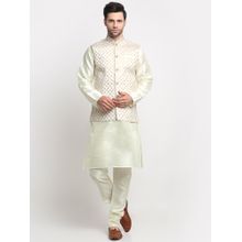 Kraft India Men Silk Cream Kurta and Churidar with Cream Embroidered Nehru Jacket (Set of 3)