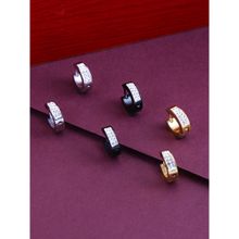 Yellow Chimes 3 pairs Silver -toned Stainless Steel Crystal Studded Hoop Earrings