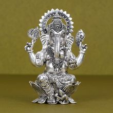SABERA Divine Silver Plated Ganesh Ji Idol on Lotus