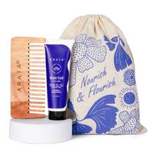 Arata Hair Care Set Hair Styling Gel, Wooden Comb & String Pouch, Strong Hold Combo