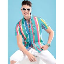 The Indian Garage Co Men's Slim Fit Striped Half Sleeves Spread Collar Casual Shirt