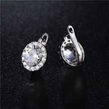 OOMPH Silver Plated Oval Cubic Zirconia Drop Earrings