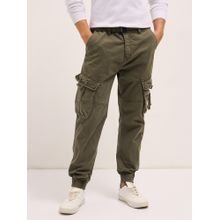 THE BEAR HOUSE Mens Multi Functional Pockets Olive Regular Fit Cargo Pant
