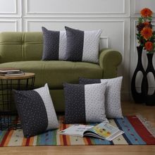 The Decor Mart Cotton Black and White Printed Designer Cushion Cover (16x16 inches) (Set of 5)