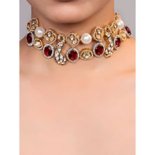 XAGO Le Azra Maroon Beads and Mossanite Choker Necklace