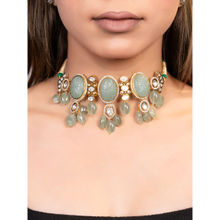 XAGO Le Zia Gold Plated Sea Green Beads and Stones Choker Necklace