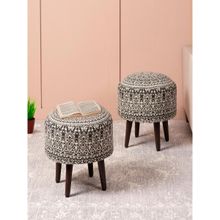 Nestroots Grey Cotton Canvas Wooden Ottoman (Pack of 2)