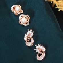 Zaveri Pearls Combo of 2 RoseGold Cubic Zirconia Brass Stud Earrings (ZPFK10218)