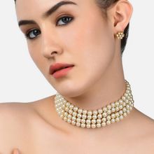 Zaveri Pearls Gold Tone Ethnic Multistrand Pearls Choker Necklace & Earring Set (ZPFK10145)