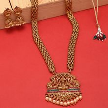 Zaveri Pearls Antique Gold Tone Bridal Collection Long Temple Necklace & Earring Set (ZPFK10177)
