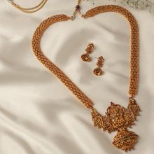 Zaveri Pearls Antique Gold Tone Bridal Collection Long Temple Necklace & Earring Set (ZPFK10178)
