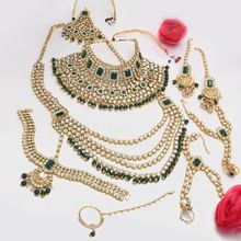 Zaveri Pearls Green Bridal Necklace Earring Mathapatti Passa Ring Bracelet & Nosering Set(ZPFK10362)