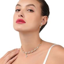 Zaveri Pearls Gold Tone Cubic Zirconia Floral Brass Necklace & Earring Set-ZPFK5425