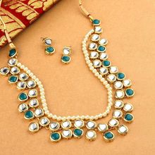 Zaveri Pearls Green Kundan & Pearls Layered Necklace & Earring Set - ZPFK8591