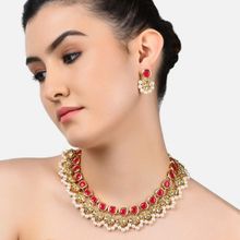 Zaveri Pearls Pink Stones & Kundan Pearls Necklace & Earring Set - ZPFK8720