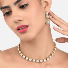 Zaveri Pearls Gold Tone Ethnic Choker Stones Studded Necklace & Earring Set - ZPFK8875