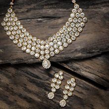 Zaveri Pearls Gold Tone Stones Studded Bridal Choker Necklace & Earring Set - ZPFK8877