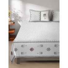 Rajasthan Decor Floral Print Cotton King Bed Sheet with 2 Pillow Covers