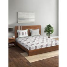 Rajasthan Decor Cream Color Cotton Floral Print King Bed sheet with 2 Pillow Covers