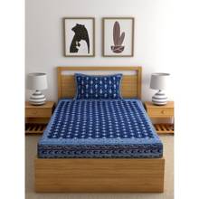 Rajasthan Decor Floral Print Blue Color Cotton Single Bedshet with 1 Pillow Cover