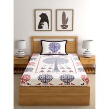 Rajasthan Decor Floral Print White Color Cotton Single Bedshet with 1 Pillow Cover