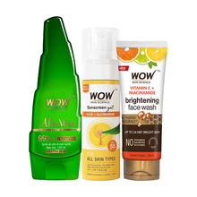 WOW Skin Science Skin Care Trio - Vitamin C Face Wash, Aloe Vera Gel, Sunscreen Gel SPF 55 PA++++