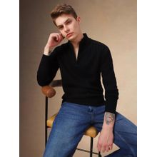 Dennis Lingo Men Black Solid Mock Collar Full Sleeves Pullover Sweater