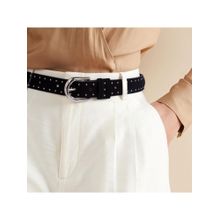 Salty Womens Vintage Silver Studded Vegan Leather Black Belt