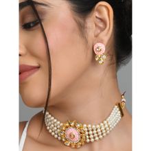 Fida Wedding Ethnic Gold Plated White Pearl Beaded Layered Choker Necklace Earrings Jewellery Set