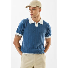 Snitch Men Blue Textured Half Sleeves Slim Polo T-Shirt