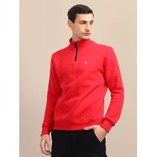 AM SWAN Mens Red Solid Half-Zip Sweatshirt