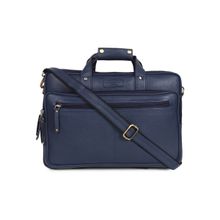 Teakwood Unisex Blue solid Leather Laptop Bag