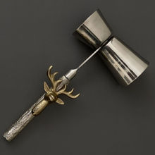 CasaGold Stag Head Handheld Peg Measurer|Jigger in Stainless Steel with Brass Accessory