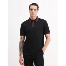 Rare Rabbit Black Cotton Blend Half Sleeves Polo T-Shirt