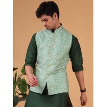 SHIWAM ETHNIX Mens Cotton Silk Jacket Thrissur Collection - Green