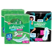 Whisper Ultra Clean (Pack Of 2) & Bindazzz Nights XL+ Sanitary Pad