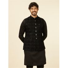 Manyavar Black Velvet Embroidery|Sequin Work Jackets for Men (Set of 3)