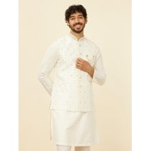 Manyavar Warm White Art Silk Embroidery|Sequin Work Jackets for Men (Set of 2)