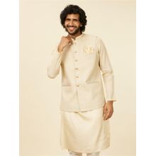 Manyavar Beige Art Silk Solid Jackets for Men (Set of 3)
