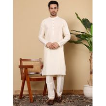 MULTI SHADES Men Straight Viscose Silk Off-White Kurta with Pyjama